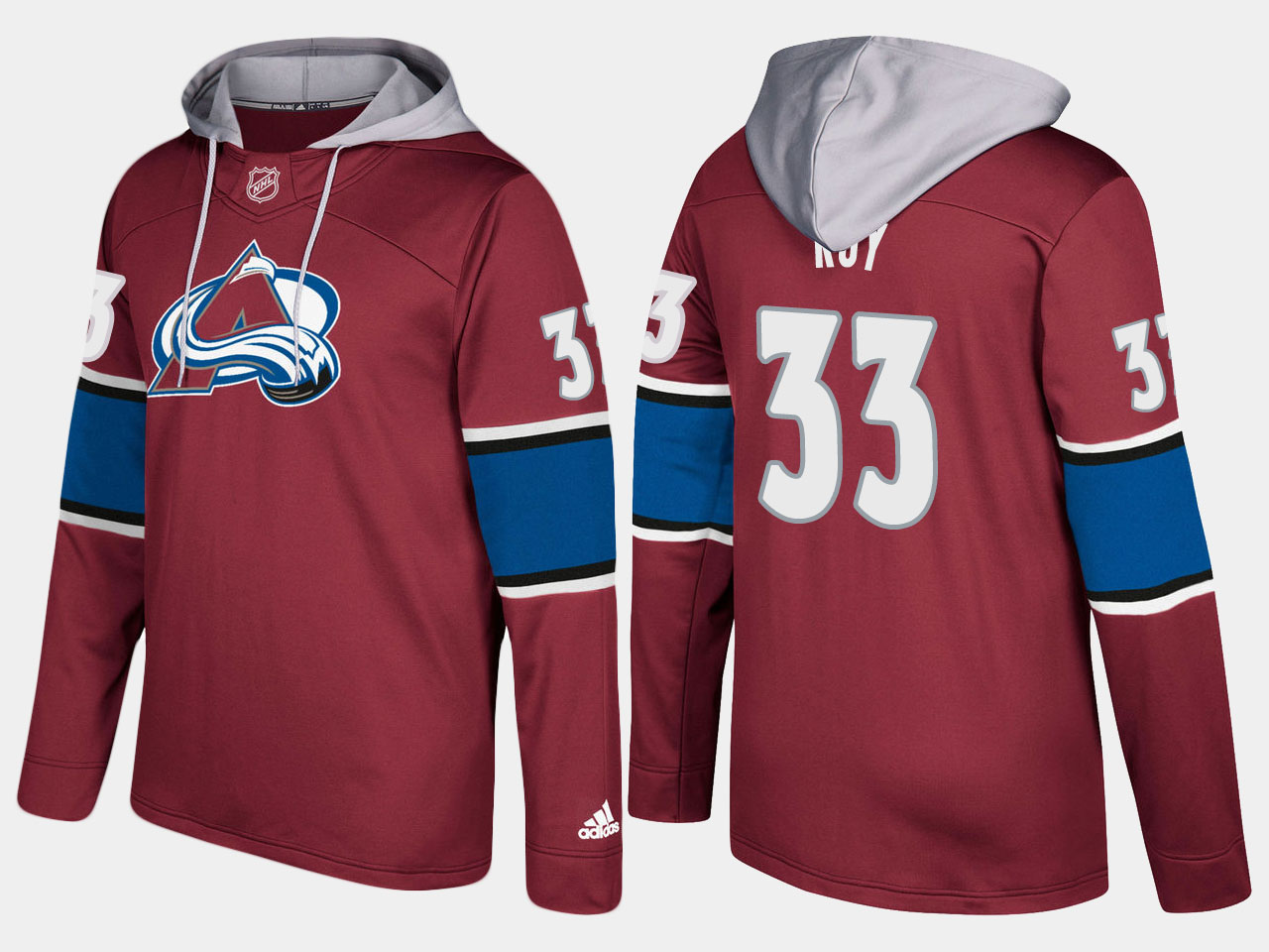 Men NHL Colorado avalanche retired #33 patrick roy burgundy  hoodie